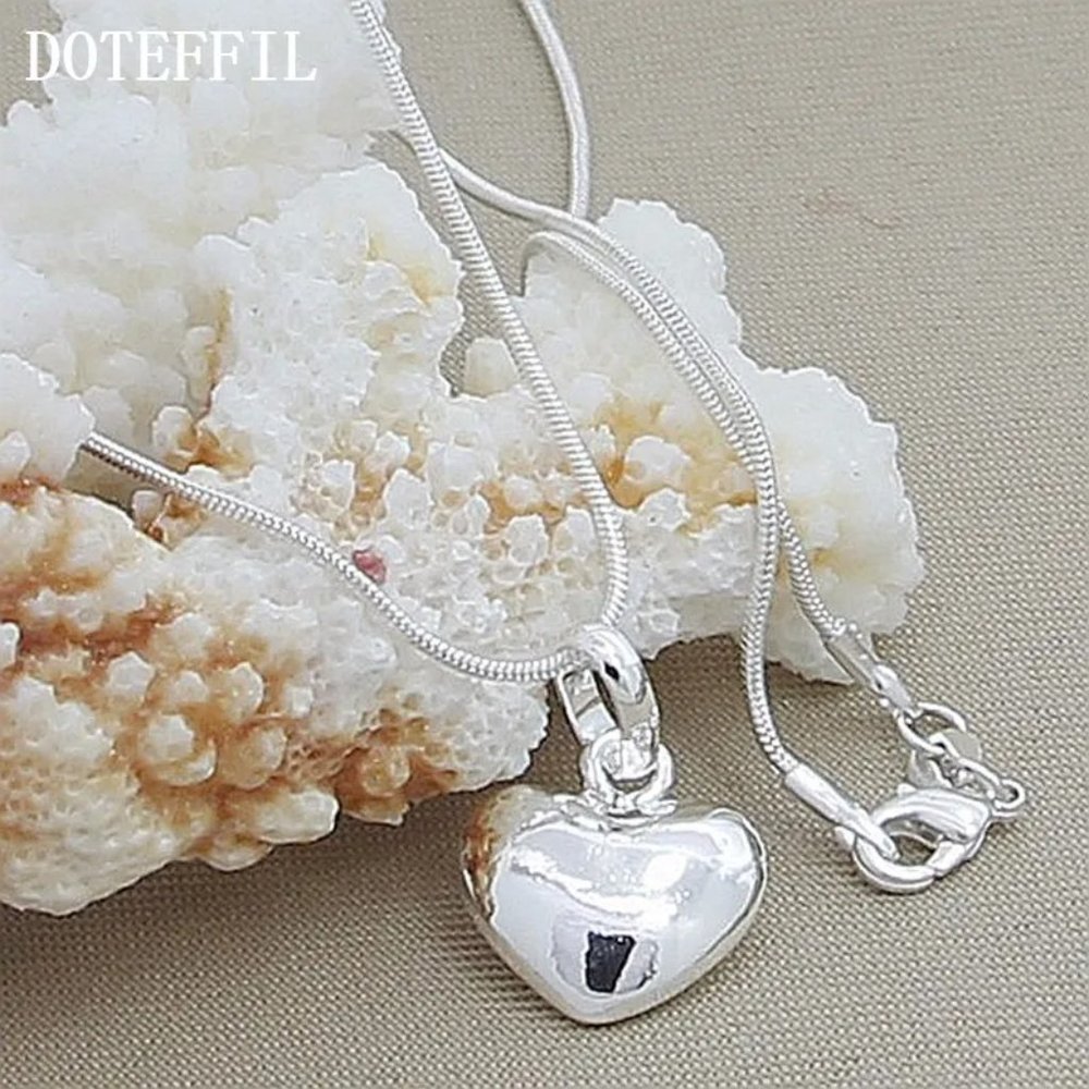 Snake 925 Sterling Silver Rope Chain Heart Love Necklace Wedding Engagement - Picture 7 of 9